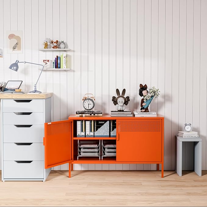 2 Door Accent Cabinet, 2-Tier Shelf, Music Studio - Image 4