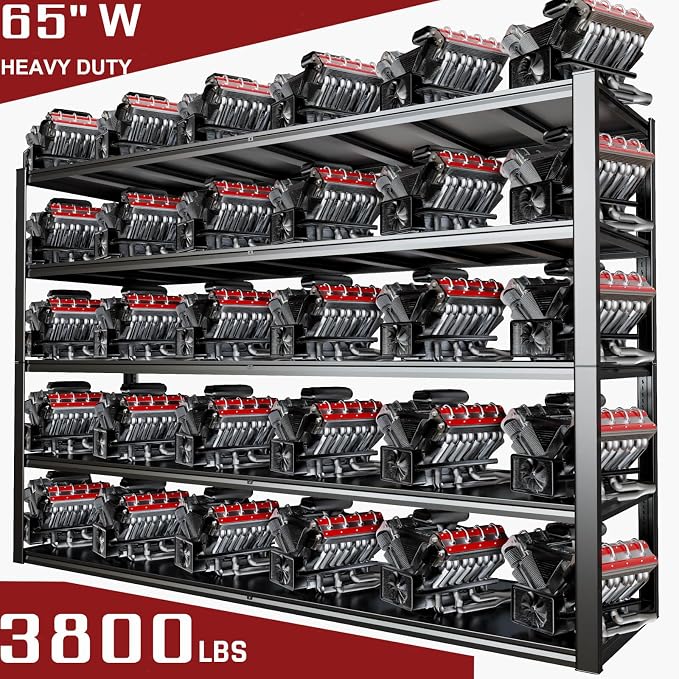 65" W Garage Shelving Heavy Duty, Adjustable 5 Tier Metal Shelves, Commercial - Image 3
