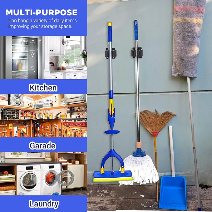 4 Pcs Magnetic Broom Holder, Mop and Broom Holders Wall Mount Heavy Duty - Image 6