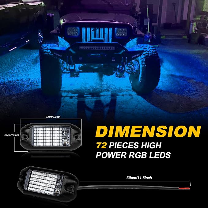 Nicoko 4Pods Pure Blue LED Rock Lights 72w high Power Rock Lights Neon - Image 4