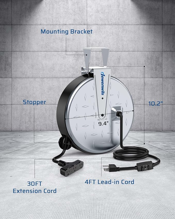 DEWENWILS 30 Ft Retractable Extension Cord Reel, Ceiling/Wall Mount 16/3 Gauge - Image 2