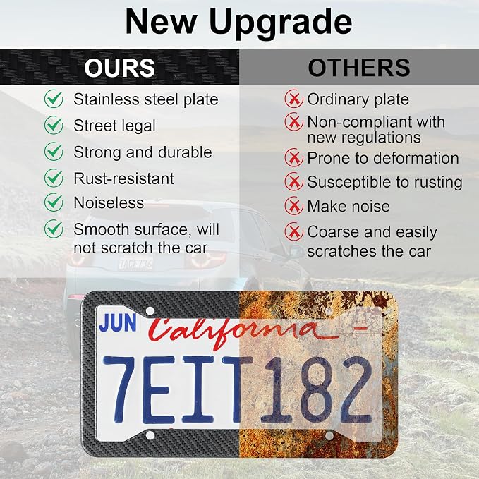 LivTee Carbon Fiber License Plate Frames, 4 Holes Stainless Steel License Plate - Image 6