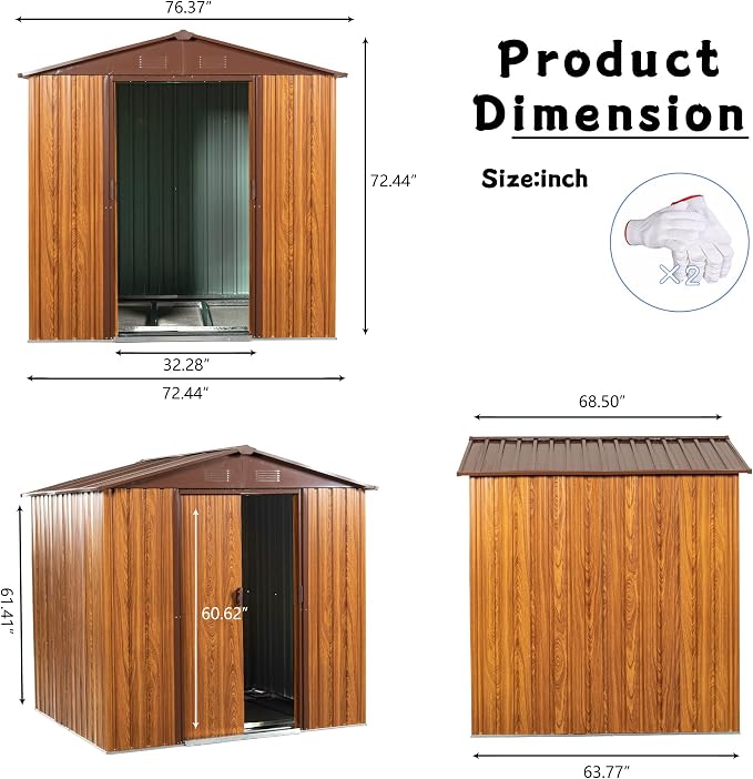 6x6 FT Outdoor Storage Shed, Metal Garden Shed - Image 2