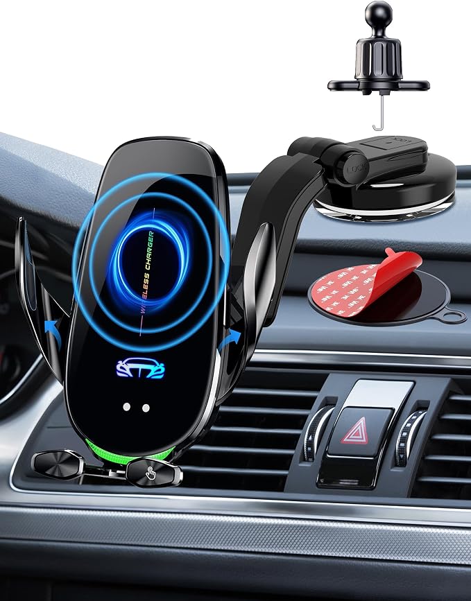 Wireless Car Charger Mount, Fast Charging Auto Clamping 15W Intelligent Dual by QFUP