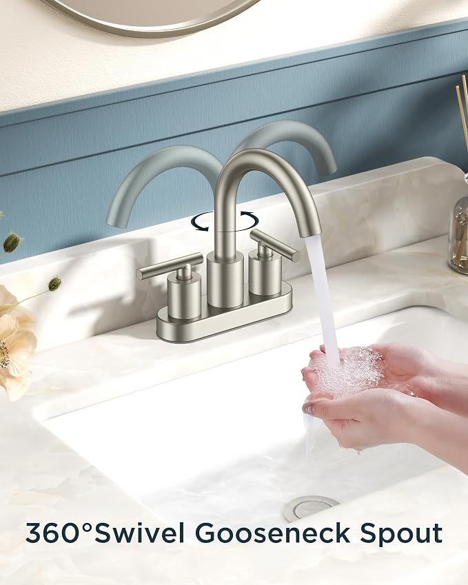 FORIOUS Brushed Nickel Bathroom Faucet 2 Hole, 4 Inch Centerset Bathroom Sink - Image 2