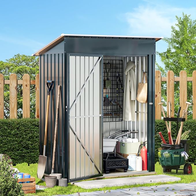 Breezz 5x3FT Vertical Outdoor Steel Storage Shed, Lockable Doors, Compact Metal - Image 6