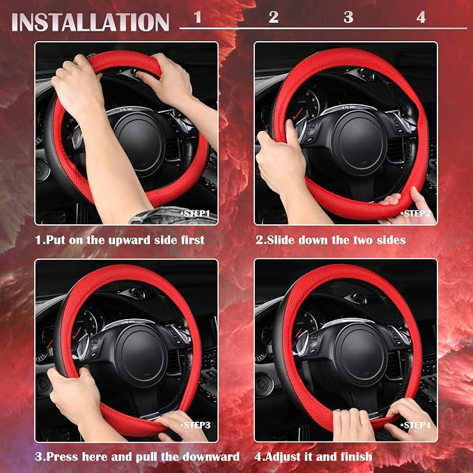 CAR PASS 3D Air Mesh Car Seat Covers Full Sets w/5mm Sponge, Steering Wheel - Image 7