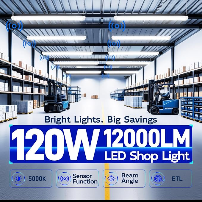 hykolity Pir Sensor 4FT 120W LED Shop Light, 5000K Daylight, Motion Activated - Image 2