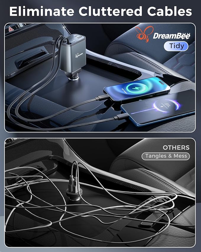 Retractable 70W USB Car Charger Adapter, 4 in 1 Fast Phone Charger, 2 - Image 4