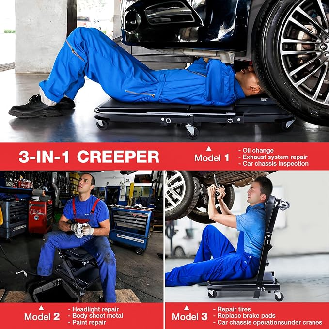 Mechanic Creeper 40inches 3-in-1 Z Seat 480lbs Capacity, Foldable Garage Chair - Image 2