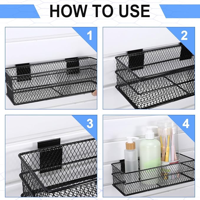 Barydat 4 Pcs Slatwall Basket Set Ventilated Metal Slatwall Basket Hanging Wire - Image 5