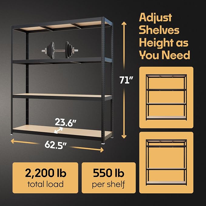 Storage Shelves: 5 Storage Shelves Heavy Duty w/ 2, 200 lb Total Load Capacity - Image 2