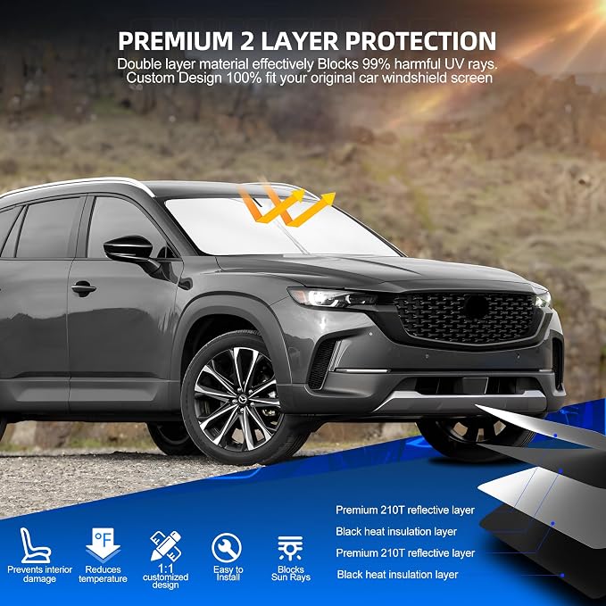 Windshield Sun Shade for Mazda CX-50 2023-2025 2026 Foldable CX50 Sunshade - Image 3