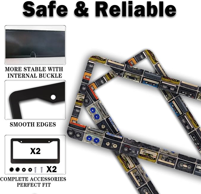License Plate Protector Multicolor License Plate Frames Vintage Cassette Music - Image 4