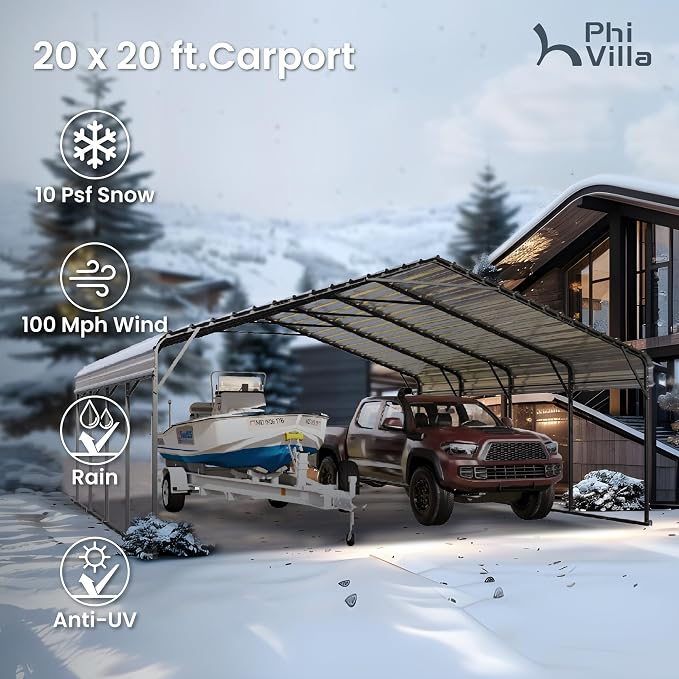 PHI VILLA 2 car Metal Carports 20 x 20 ft Carport - Image 8