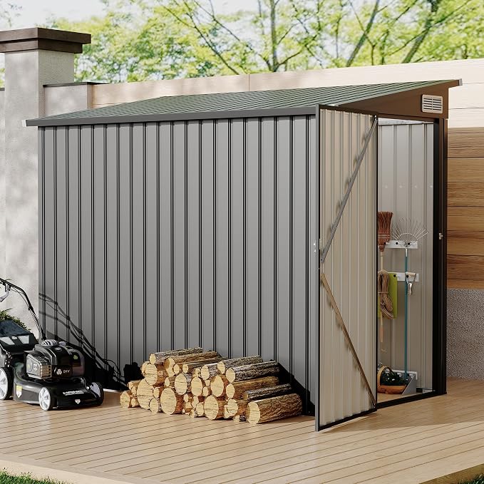 4x8 FT Metal Outdoor Lean to Storage Shed, Lean to Garden Shed Utility Tool Shed - Image 9