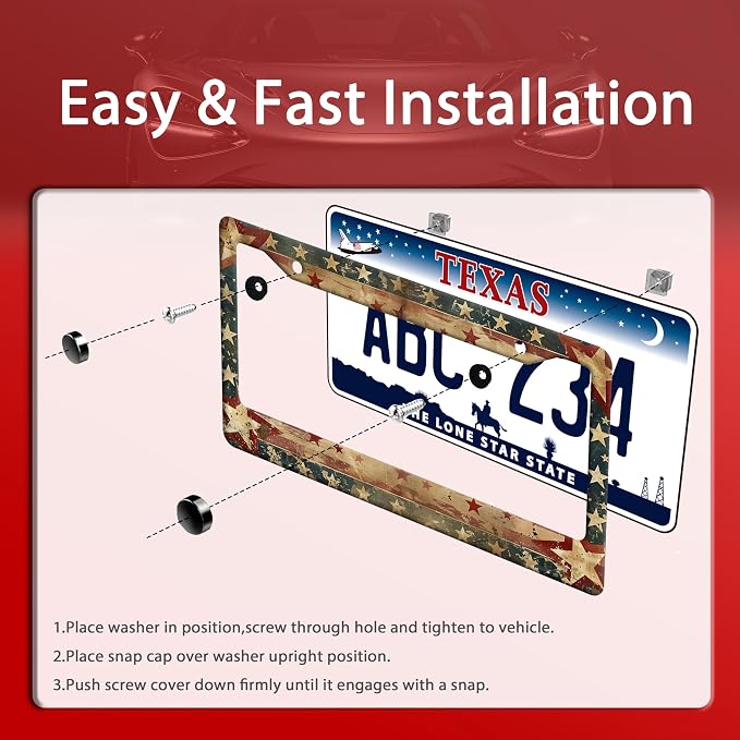 Retro American Flag License Plate Frame USA Flag Patriotic License Plate Holder - Image 3