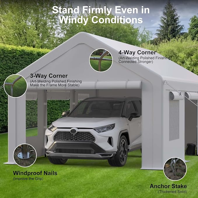 10x20ft Carport Heavy Duty, Portable Garage - Image 5