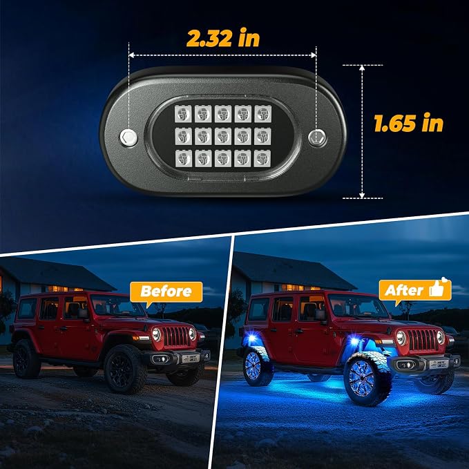 LED Rock Lights for Trucks 4 pods, RGB Rock Lights for UTV - Image 4