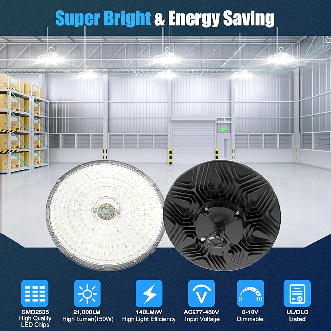 480V LED High Bay Light UL DLC Listed 150W 100W 80W Adjustable 5000K UFO Light - Image 2