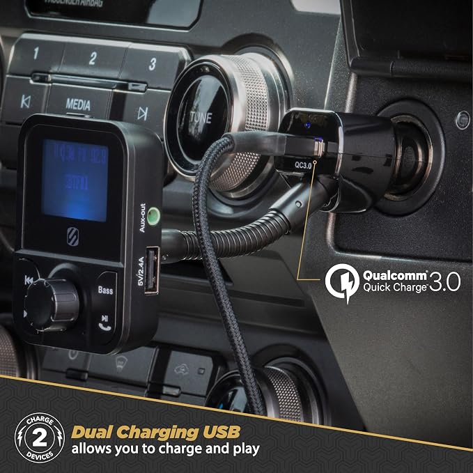 Scosche SBTFM1-XCES0 Bluetooth 5.0 FM Transmitter w/ Dual USB Charger Ports - Image 4