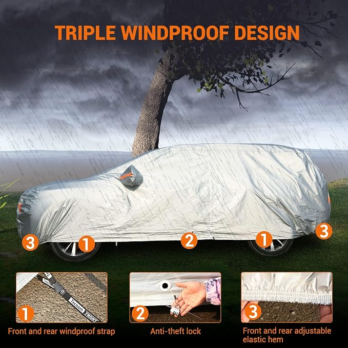 Tecoom Car Cover Waterproof All Weather, Fleece Lining - Image 2
