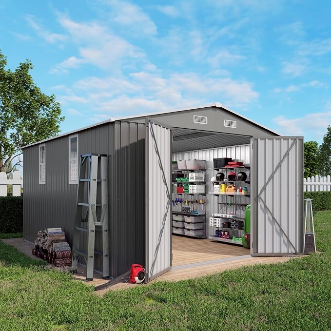 10x12x6.7FT Outdoor Storage Shed, Galvanized Steel Garden Shed by Vigohuseeo