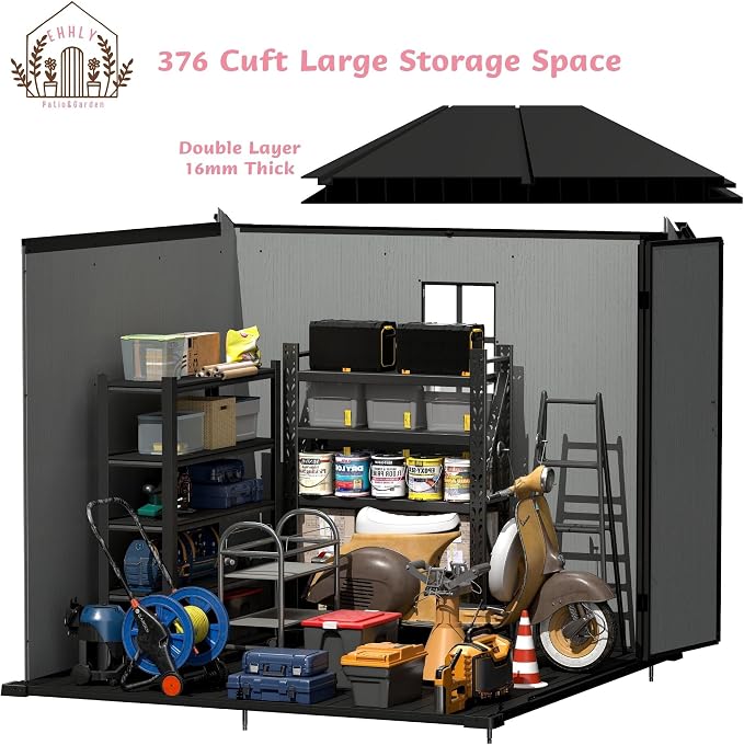 7.3x7.3 FT Resin Outdoor Storage Shed Large, 376 Cuft Garden Tool Sheds & - Image 4