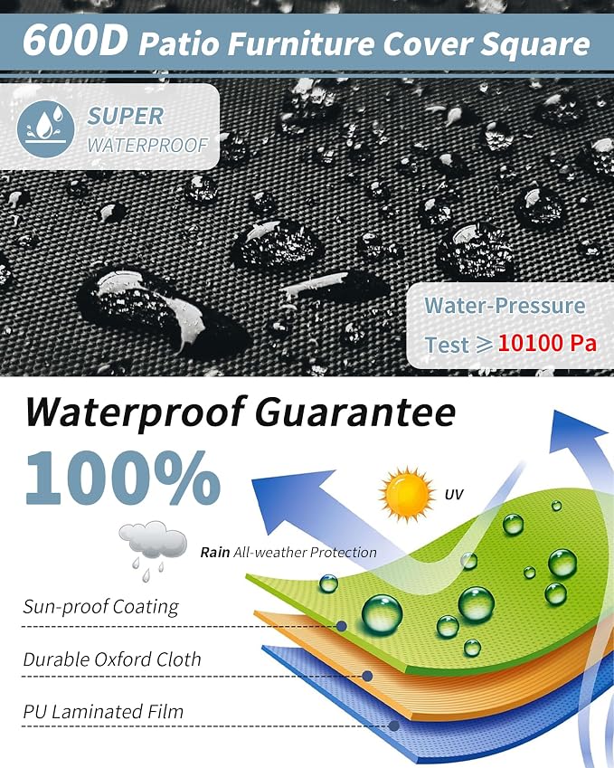Outdoor Waterproof Furniture Cover, 126W x 74L x 28H inches Heavy Duty 600D - Image 4
