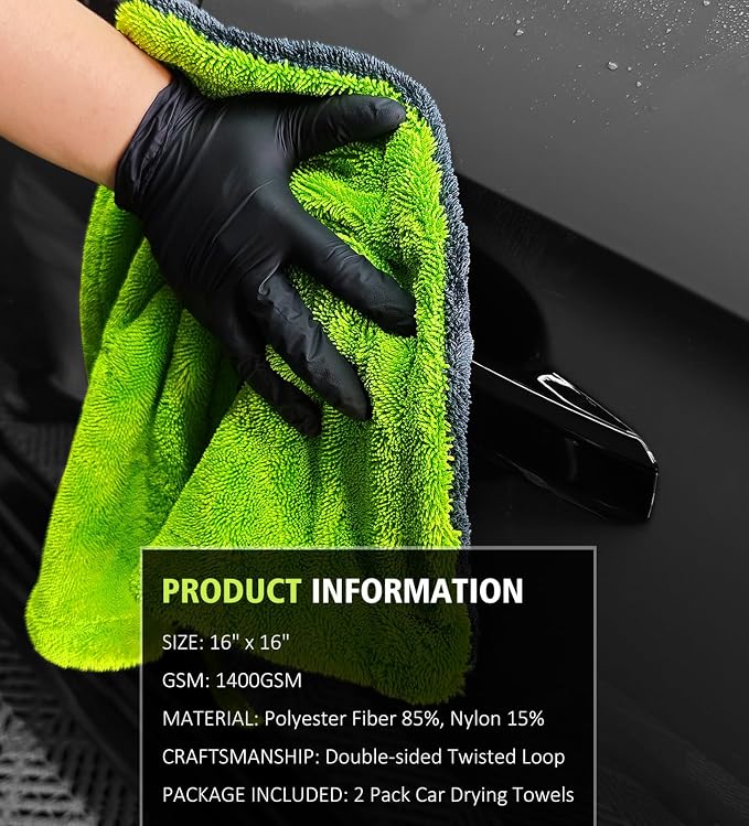 2-Pack Car Drying Towels, 1400 GSM High Absorbent Edgeless Streak Free Car Wash - Image 7