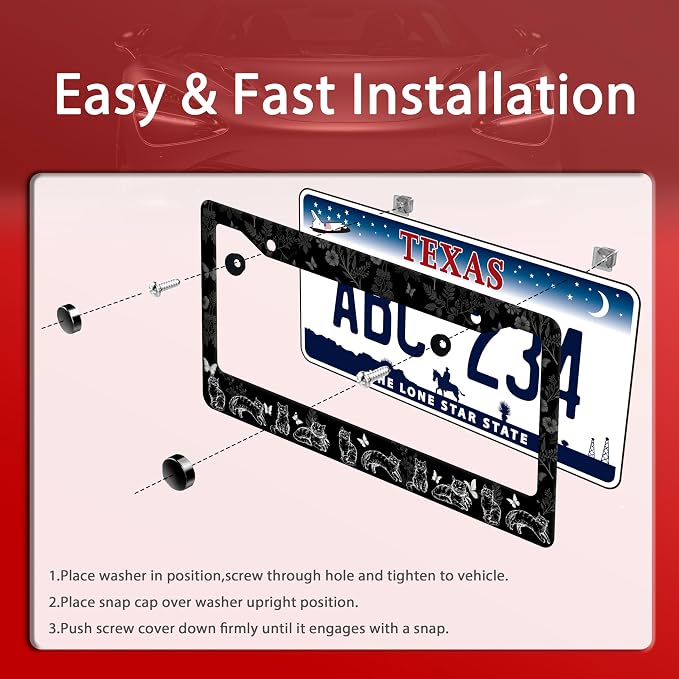 Black White Cat License Plate Frame Butterfly Floral License Plate Frames Funny - Image 3