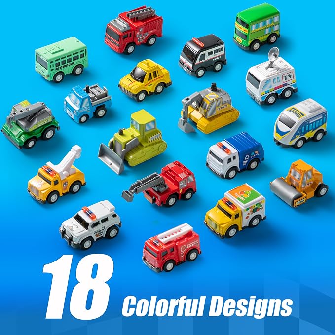 JOYIN 18 Pcs Pull Back City Cars and Trucks Toy Vehicles Set, Friction Powered - Image 3