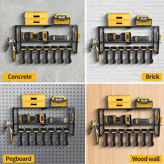 Wall Mount Power Tool Organizer, 3 Layer 7 Drill Hangers Storage Rack, Tool - Image 8