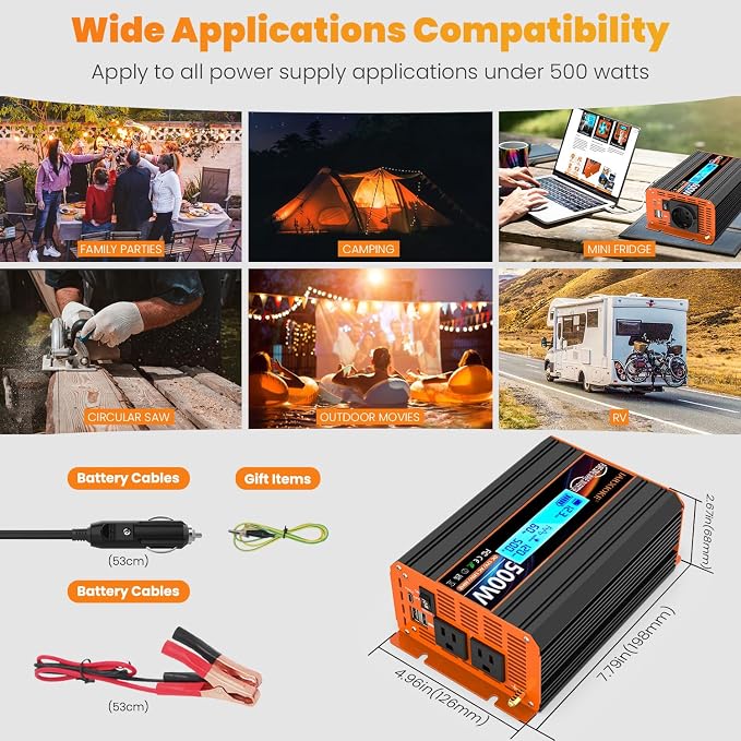 500 Watt Pure Sine Wave Power Inverter 12V DC to 110V 120V Converter - Image 3
