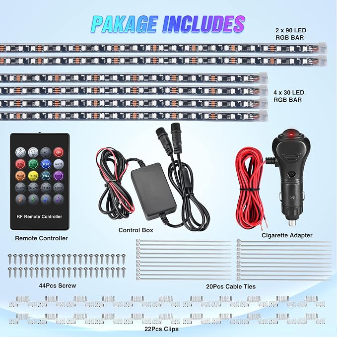Nilight 6Pcs Car Underglow Neon Accent Strip Lights 300 LEDs RGB Multi Color - Image 6