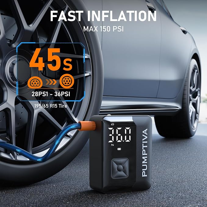 Tire Inflator Portable Air Compressor, 150 PSI Portable Electric Bike Pump Auto - Image 2