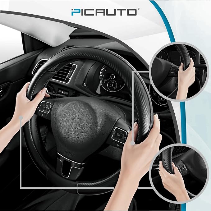 PIC AUTO Steering Wheel Cover, Sports Carbon Fiber and Super Breathable Leather - Image 4
