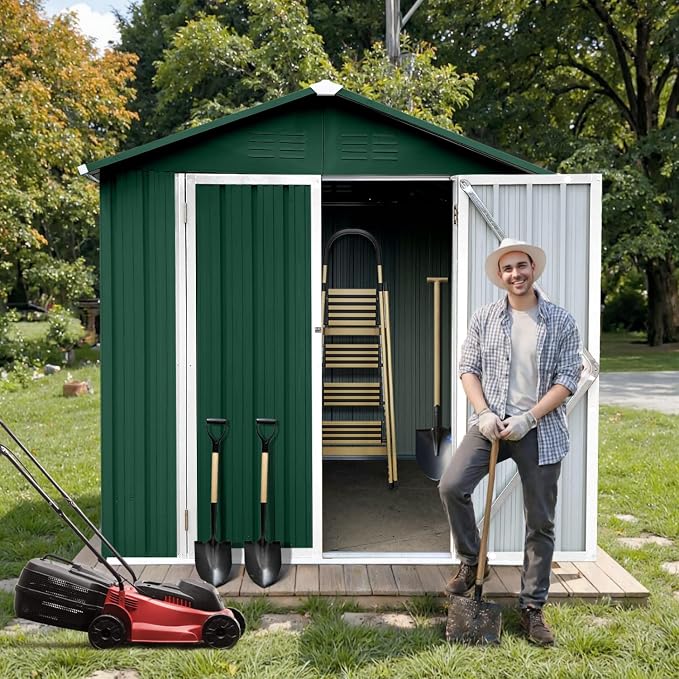 6' x 4' Outdoor Storage Shed, Sturdy Metal Building w/Lockable Doors - Image 2