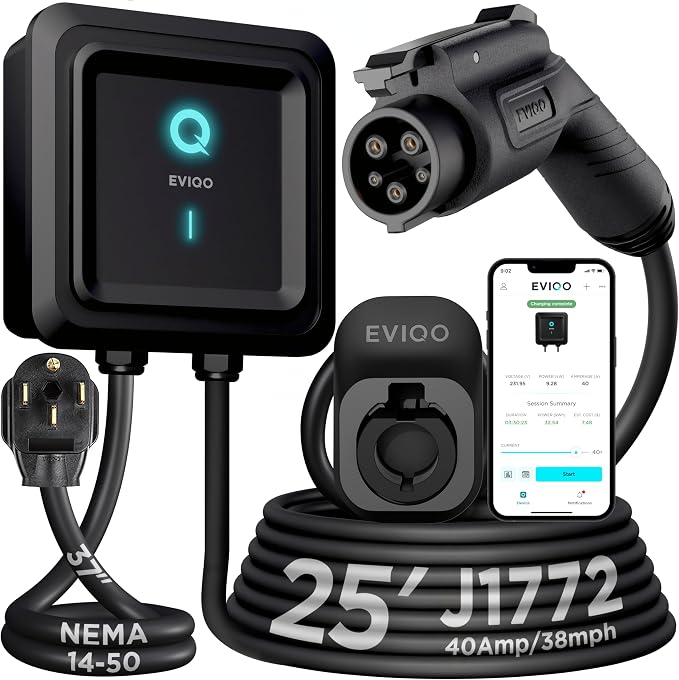EVIQO Level 2 EV Charger – 48 Amp 240V – Wall EV Charger Level 2, NEMA 14-50 by EVIQO
