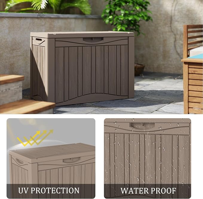 50 Gallon Lockable Resin Deck Box, Waterproof & UV-Resistant Outdoor Storage Box - Image 6