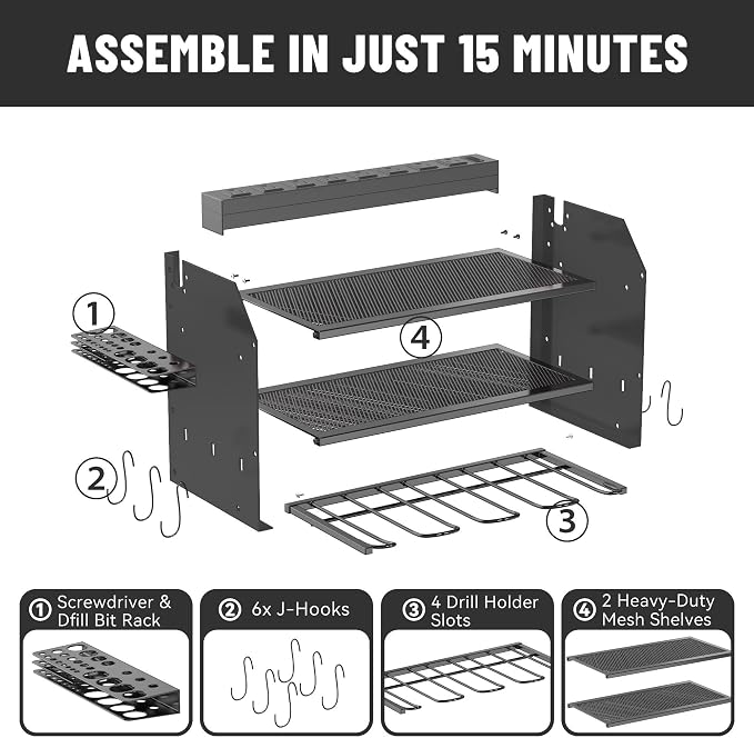 3-Tier Modular Drill Holder & Power Tool Organizer Wall Mount - Image 2