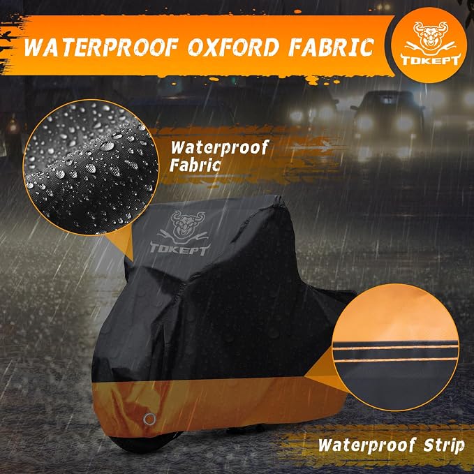 Motorcycle Cover, All-Season Waterproof Outdoor Sun Protection Fit up to 91 - Image 4