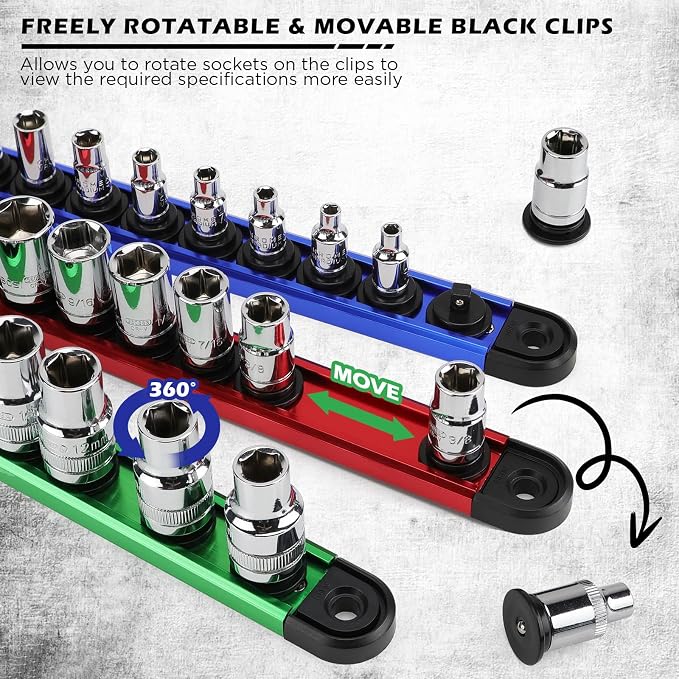 18-Piece Magnetic Socket Holder Organizer Set, Heavy Duty 1/2, 1/4-Inch Socket - Image 4