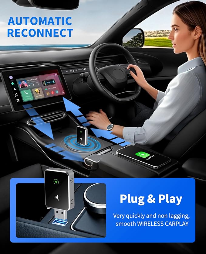 Wireless CarPlay Adapter, 2025 Upgraded 2-in-1 Mini Size CarPlay & Android Auto - Image 2