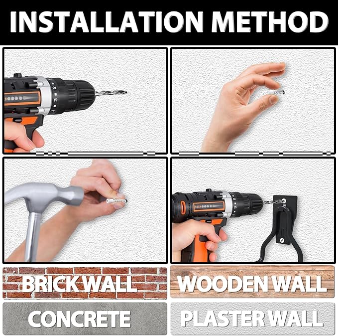 3-H Weed Eater Hanger 2 Pack, 2 Large Garage Wall Hooks, 1 Extension Strap - Image 7