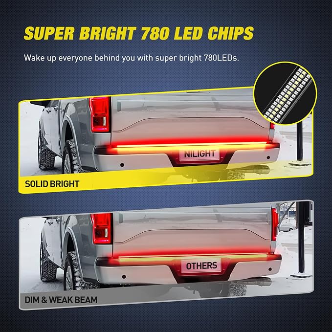 Nilight Truck Tailgate Light Strip 48" Aluminum Frame Triple Row 780 LED Bar - Image 4