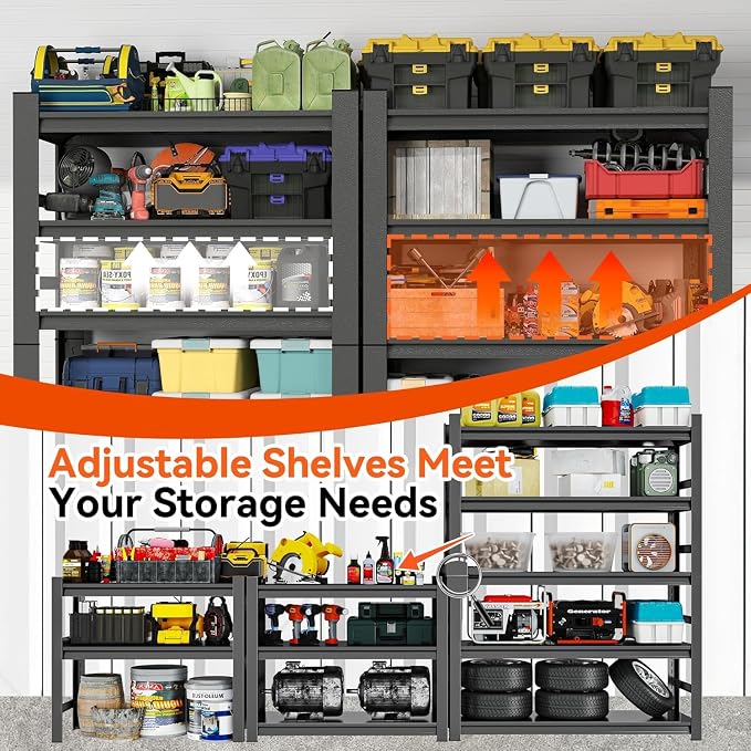 Adjustable 5-Tier Garage Shelving, Heavy Duty Steel Storage Rack, High Load - Image 3