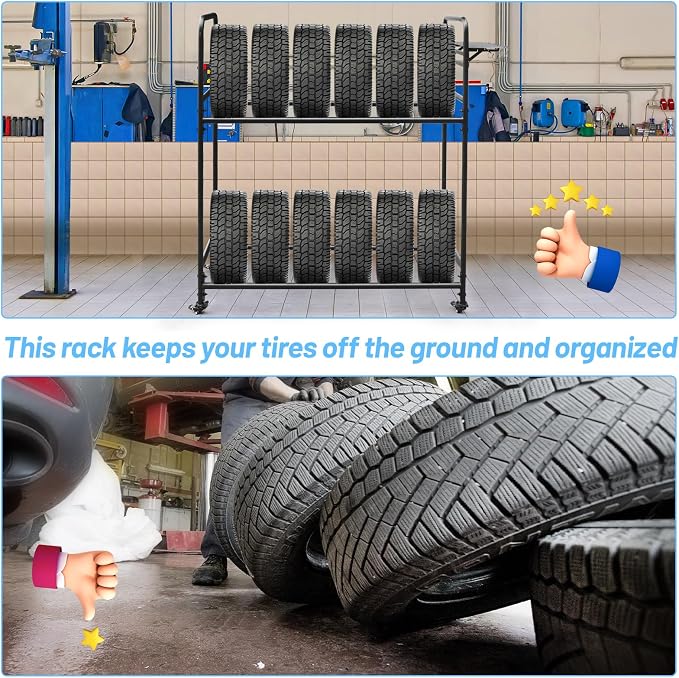 Rolling Tire Rack for Garage, Adjustable Metal Tire Rack - Image 5