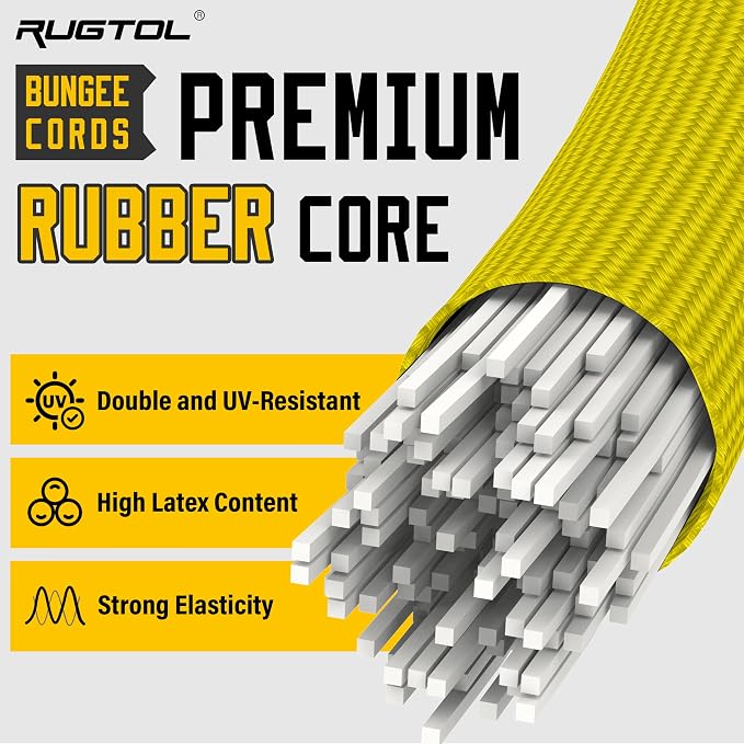 Bungee Cords with Hooks, 36 Inch Adjustable Yellow Bungee Cords with Carabiner - Image 3