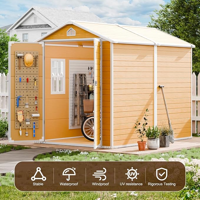 8x6 FT Resin Storage Shed, Waterproof Outdoor Shed w/Floor Included, 2 Windows - Image 6